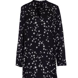 Tibi Star Printed 100% Silk Shift Long sleeve Cocktail Casual Tunic Dress 4 Smal